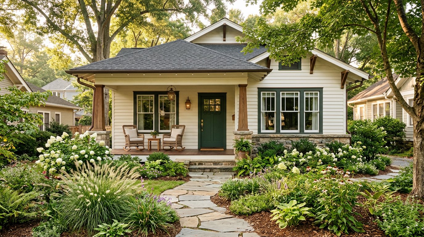 Renovated craftsman home with a welcoming porch and layered garden